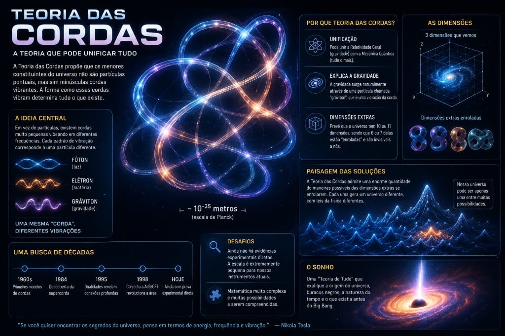 Infografia de divulgação — Teoria das cordas