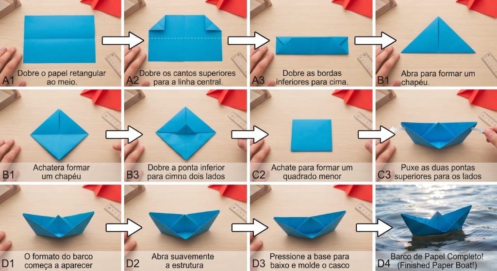 Infografia: 12 passos para dobrar um barquinho de papel
